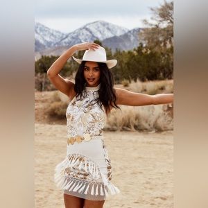 12th Tribe Like Gold Dust White Sequin Fringe Dress